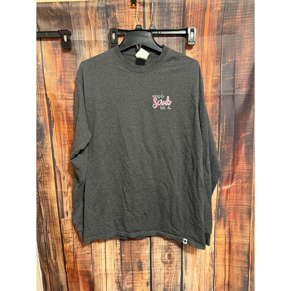 Simply Southern Simply Scrub Life Long Sleeve Graphic Tee Gray Large